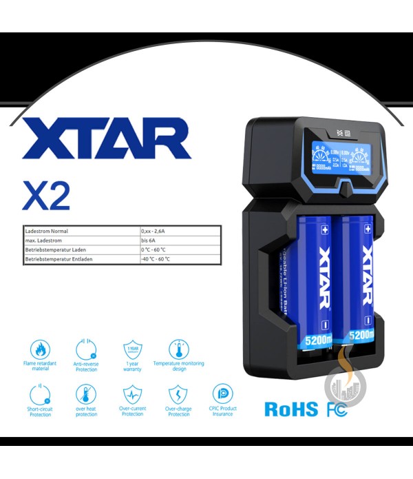 Xtar X2 Ladegerät für zwei Akkus (2-Schacht)